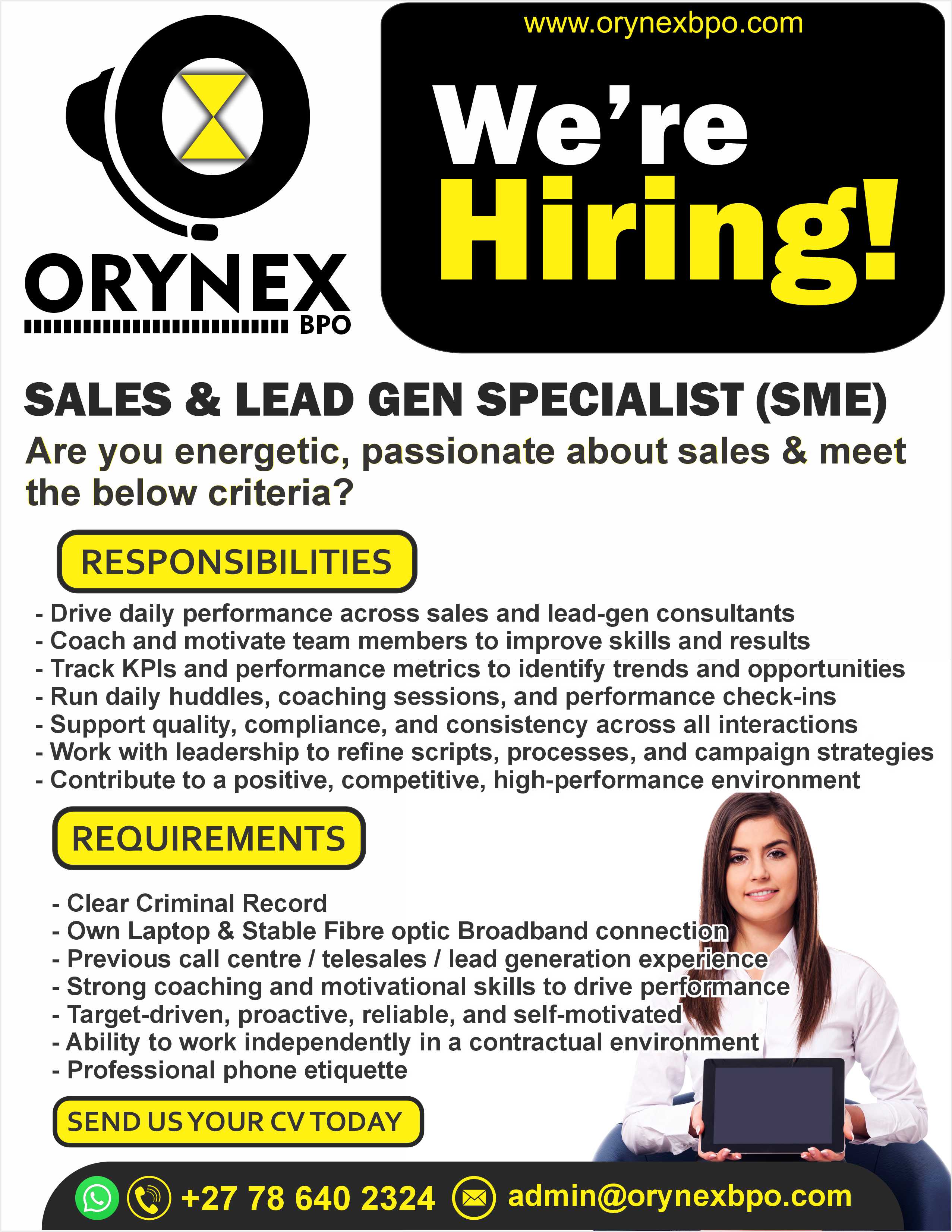 Sales and Lead Gen Specialist SME - We're Hiring at Orynex BPO